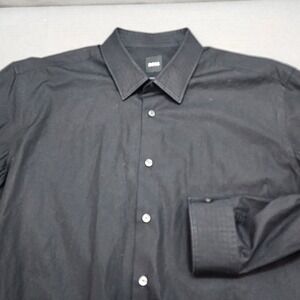 BOSS Hugo Boss Button Down Shirt Black Long Sleeve Dress Shirt Mens XL 17